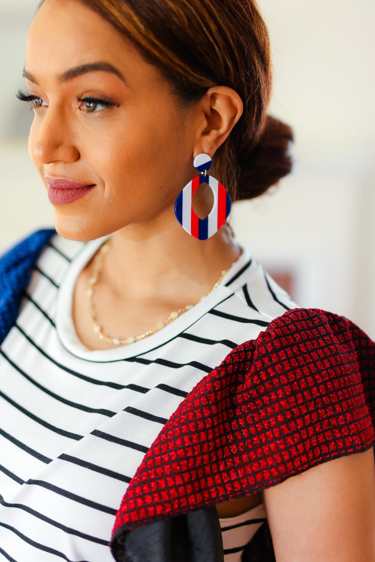 Americana Oval Cut-Out Resin Dangle Earrings