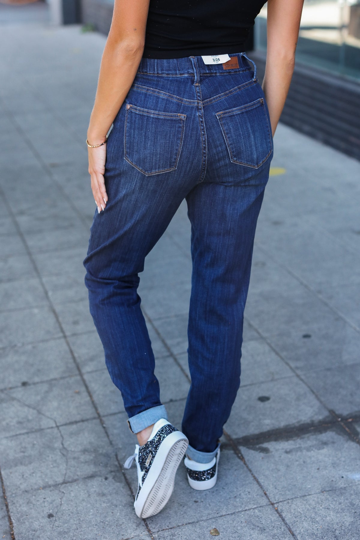 Judy Blue Dark Wash Pull On Cuffed Slim Fit Jeans