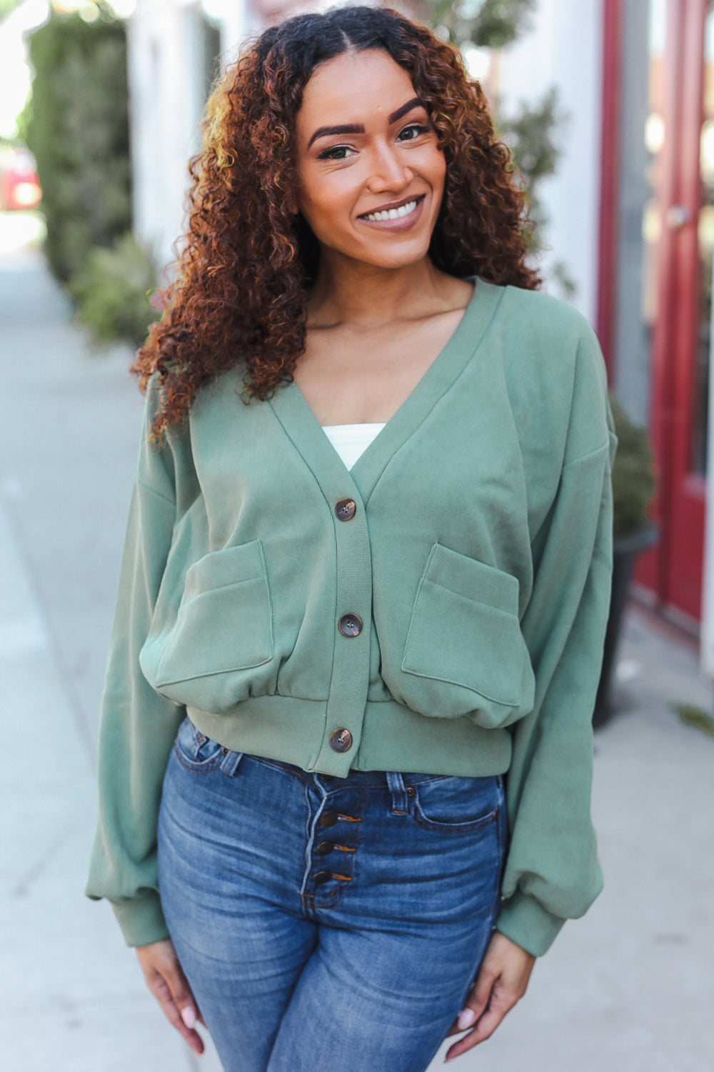 Weekend Ready Green Boyfriend Button Down Cropped Jacket