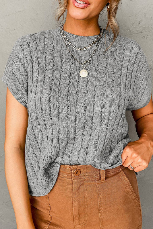 Cable Knit Crew Neck Sweater: Gray