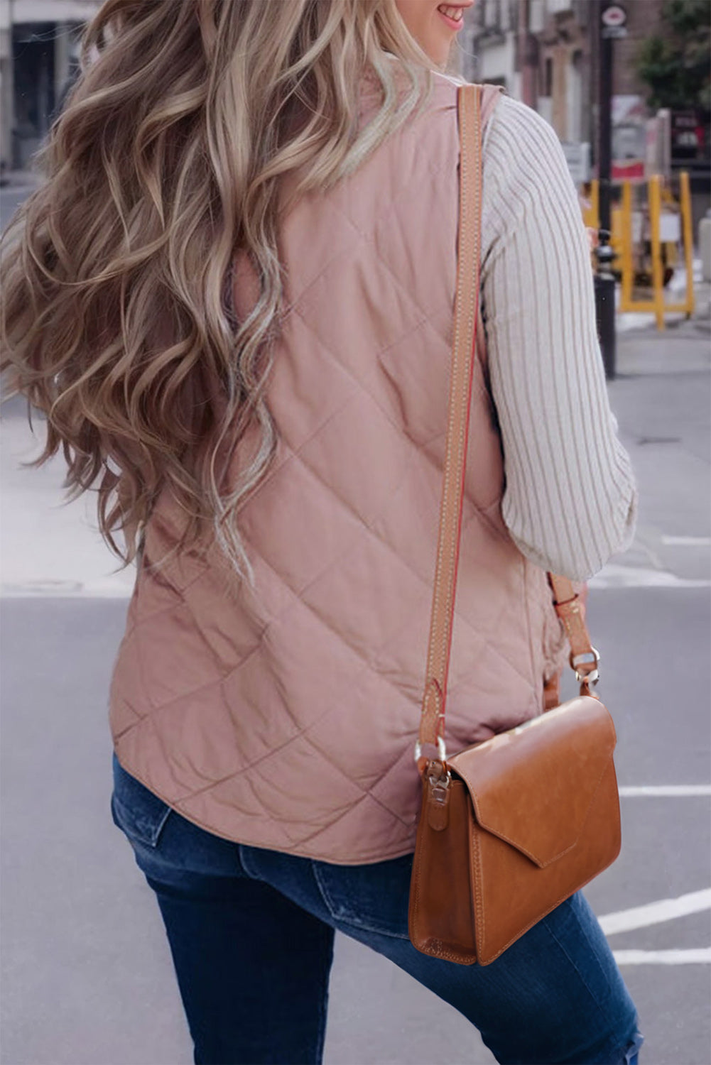 Pink Zip Up Fleece Lined Quilted Vest Coat