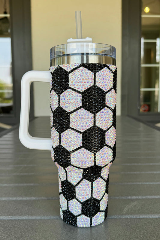 White Rhinestone Soccer Ball Print Game Day 40 Oz Tumbler