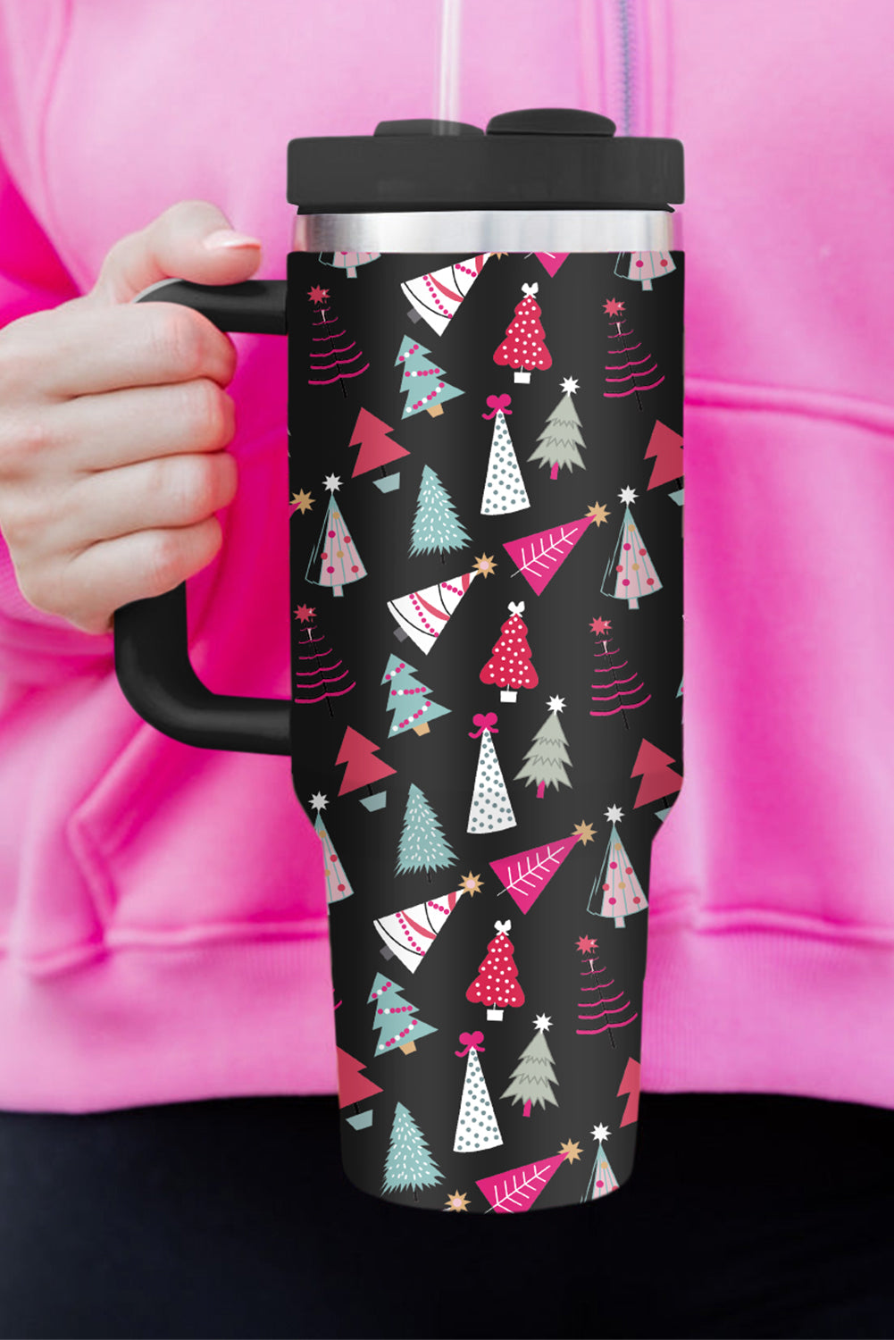 Rose Red Cartoon Christmas Tree Printed Thermos Cup