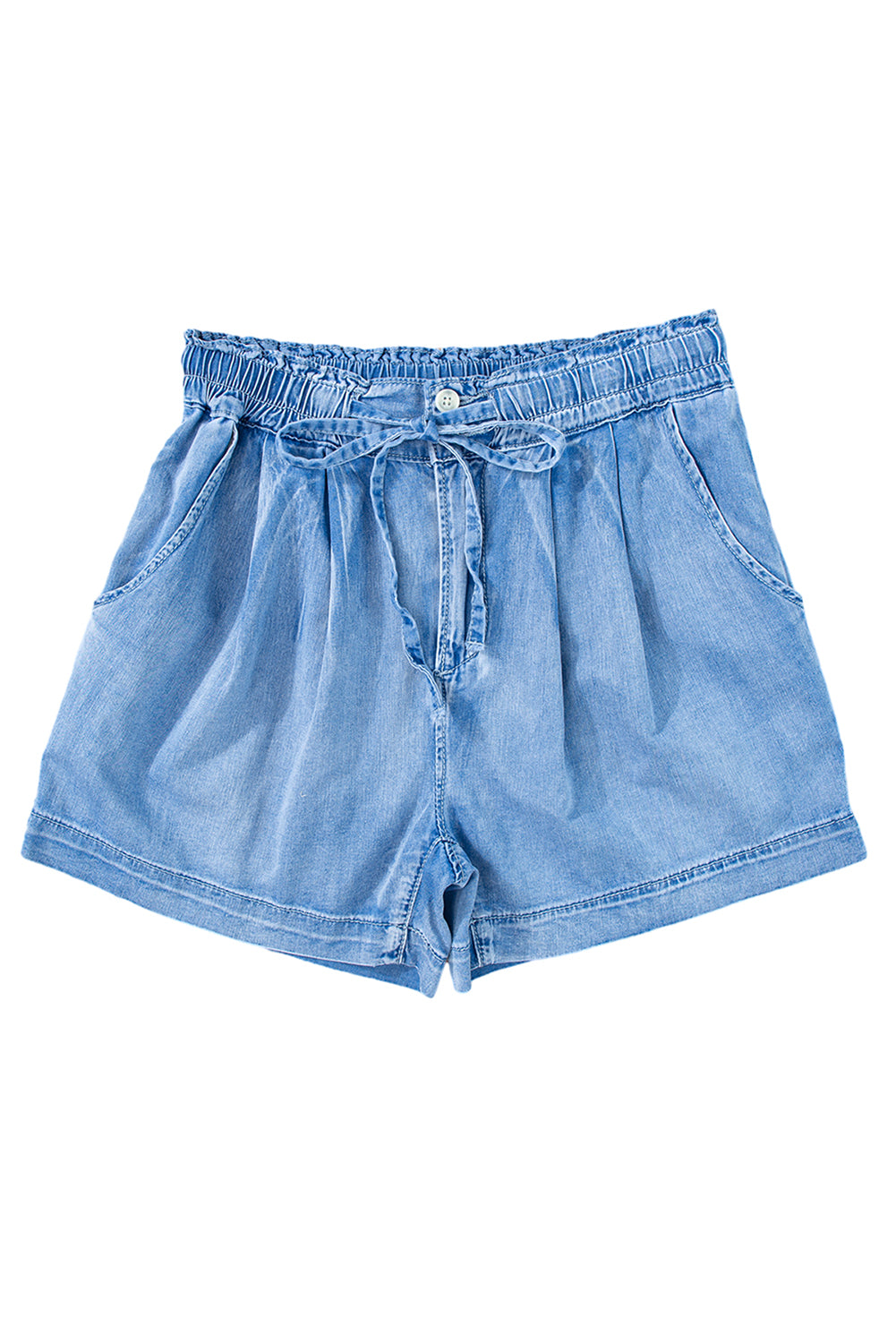 Beau Blue Casual Chambray Drawstring Denim Shorts