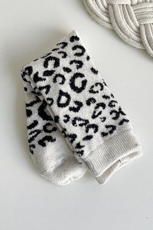 White Allover Leopard Print Winter Warm Socks