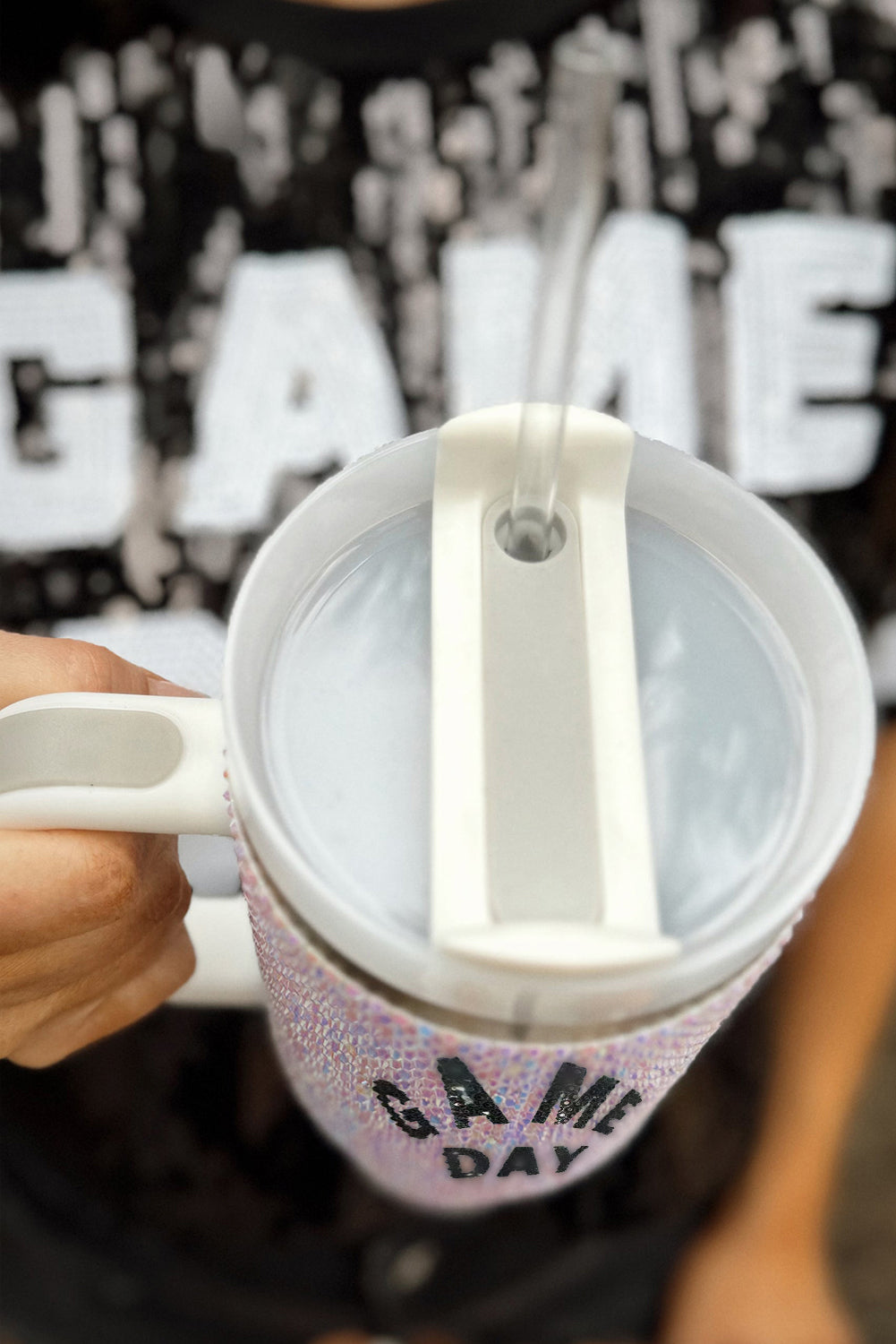 White GAME DAY Rhinestone Handle Large Tumbler 40oz