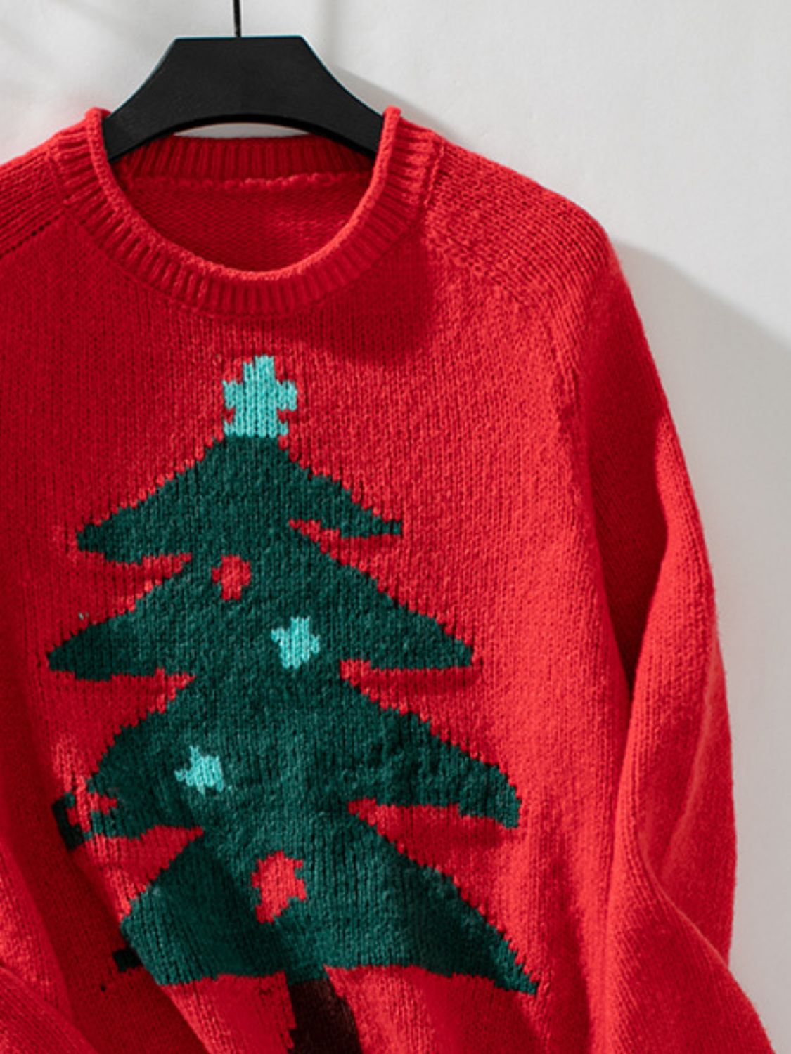 Christmas Tree Round Neck Raglan Sleeve Sweater