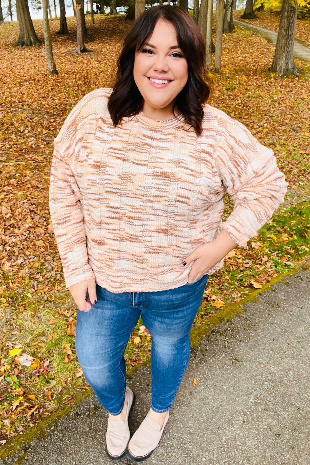 Forget Me Not Cream & Sepia Multicolor Chenille Velvet Sweater