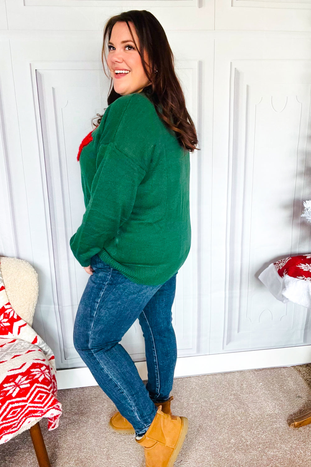 Be Merry Hunter Green Pop Up Lurex Sweater