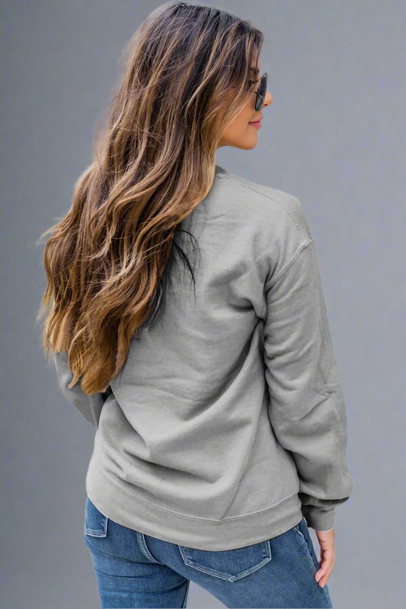 Gray Christmas Tree Bow Knot Print Drop Shoulder Sweatshirt