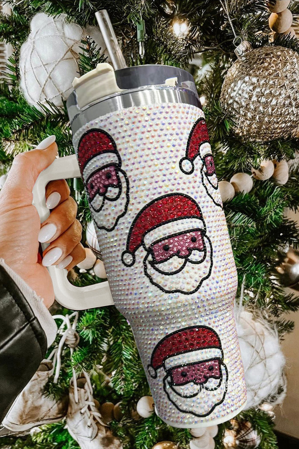 White Christmas Santa Diamond Water Cup