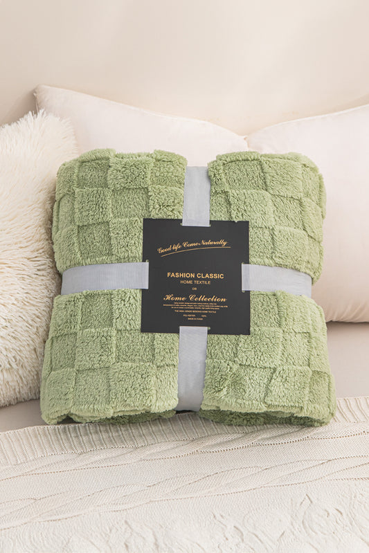 Grass Green Checkered Texture Plush Blanket